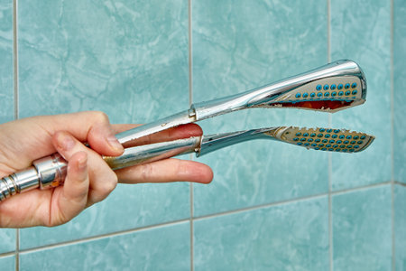 Old shower head is cracked and needs to be replaced.の写真素材