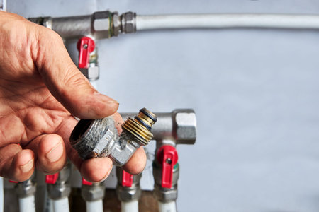 Metal corner fitting for plastic pipes with crimp connection and transition to an external thread.