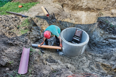 Installation of wastewater treatment system or septic tank for private house.の写真素材