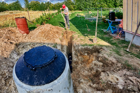 Installation of an absorbent trench for wastewater disposal area when installing an autonomous...