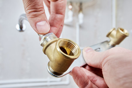 Connecting flexible water hose to brass plumbing fitting.