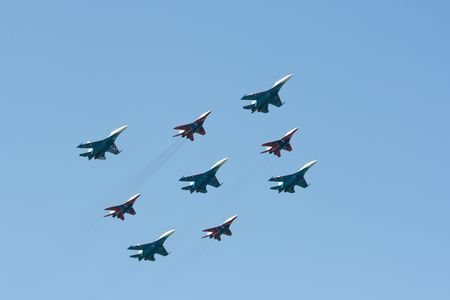 SAINT- PETERSBURG - JUNE 02 2007: joint demonstration flights of  Russian pilotage groups の写真素材