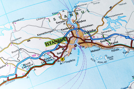 Istanbul city road map area. Closeup macro view