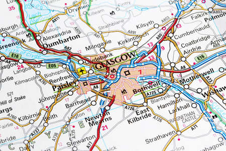Glasgow city road map area. Closeup macro viewの写真素材
