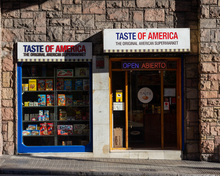 Barcelona, Spain - February 26, 2019 - Taste of America is a supermarket specializing in hard to find products from the USAのeditorial素材