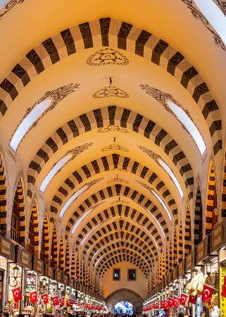 June 18, 2019 - Istanbul, Turkey - Ornate ceilings above the streets of the Grand Bazaar, considered to be one of the oldest shopping malls in the worldのeditorial素材