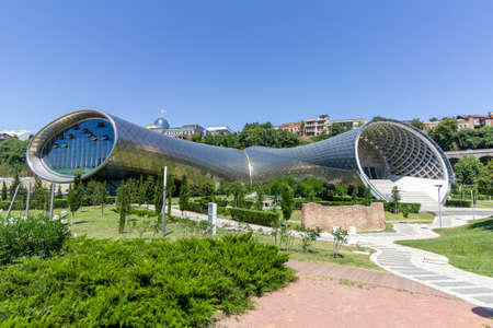 July 4, 2019 - Tbilisi, Georgia - The Rhike Concert Hall is an example of modern architecture made of glass and metalのeditorial素材