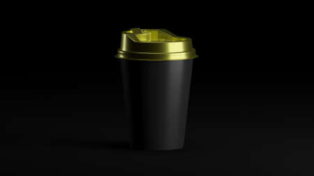 Golden coffee cup mockup 3D templateの写真素材