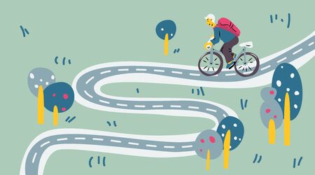 Noncontact food delivery rider vector poster. The guy on a bicycle rides in the park. Active lifestyle sports athletics.のイラスト素材