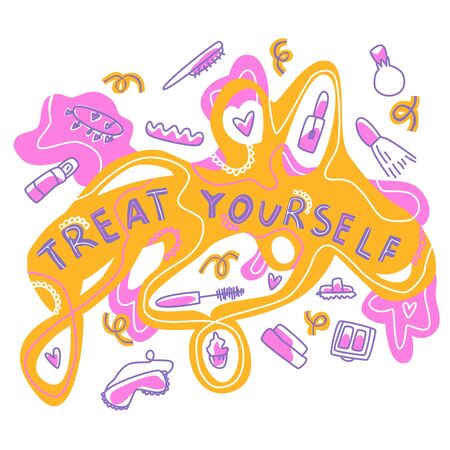Treat yourself lettering vector illustration with decorative elements. Template for poster, t-shirt, greeting card design.のイラスト素材