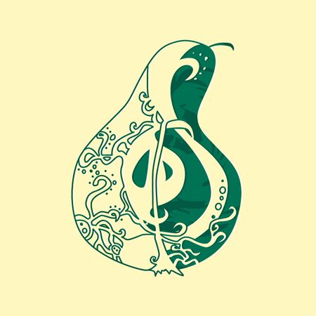 Half of green pear vector illustration in isolated yellow backgroundのイラスト素材