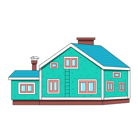 House building flat vector illustration with windows, tile, roof . Mint building concept isolated on white background. Flat cartoon style suitable for web wanding wage, banner, sticker, backgroundのイラスト素材