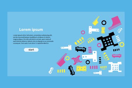 Landing page with details and microchip technology on it. Vector colorful illustration in cartoon style for banners, web-design pages of children school for exampleのイラスト素材