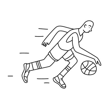 Basketball player on white background. Line doodle vector illustrationのイラスト素材