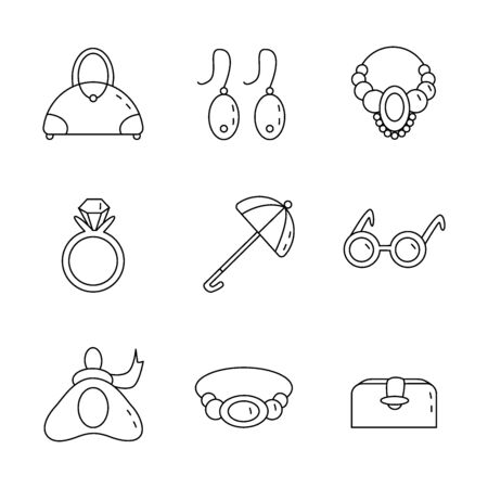 Accessories line icons set.  Woman items. Beauty industry. Pictogram for web page, mobile app, promo. UI/UX/GUI design element.のイラスト素材