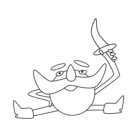 Funny line gangster with knife and mustache. Vector cartoon illustration for childrenのイラスト素材