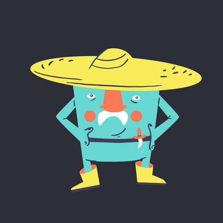 Funny blue gangster with mustache and hat. Vector colorful cartoon illustration for children.のイラスト素材