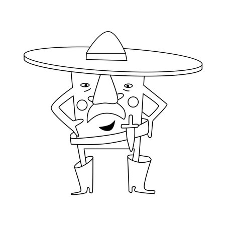 Funny line criminal with knife and mustache and hat. Vector cartoon illustration for childrenのイラスト素材
