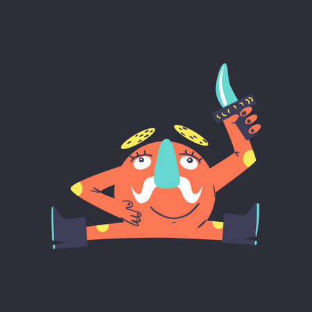 Funny orange gangster with knife and mustache. Vector cartoon illustration for childrenのイラスト素材