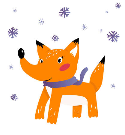The fox in the warm blue scarfのイラスト素材