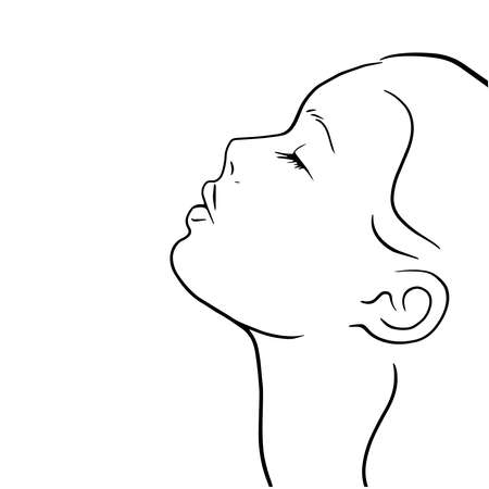 Elegant woman face with line art. Hand-drawn vector illustration on a white background.のイラスト素材