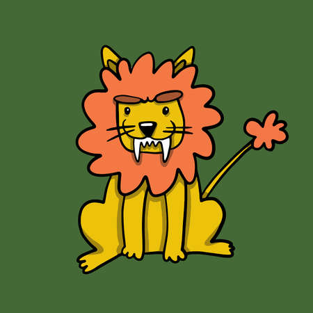 Cartoon vector illustration of a cute funny lion with white fangs. Isolated objects. Concept for children print.のイラスト素材