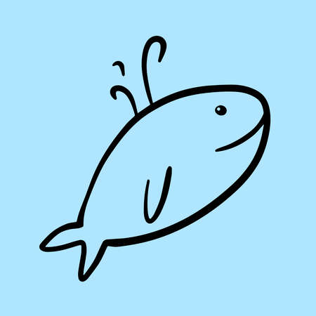Whale cartoon simple logo. Vector isolated object on blue backgroundのイラスト素材