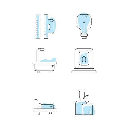 Simple set of design apartments or repairs. Vector line icons with blue spots.のイラスト素材