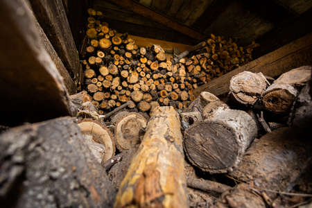 Stock of firewood, storage with firewood for heatingの写真素材