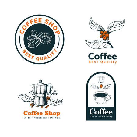 coffee logo design with hand drawのイラスト素材