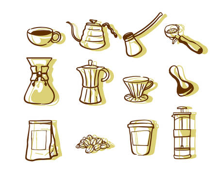 coffee tools hand draw designのイラスト素材