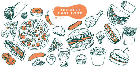 fast food set designのイラスト素材