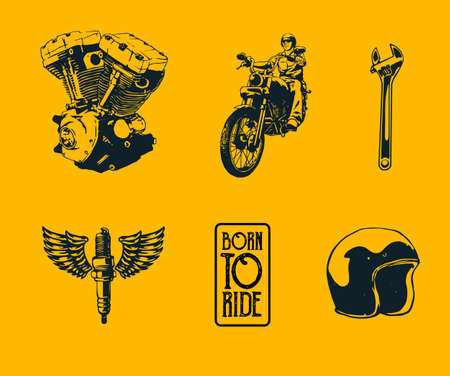 illustration of motorcycle set designのイラスト素材
