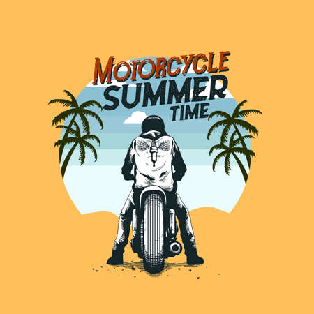 motorcycle in beach design with illustrationsのイラスト素材