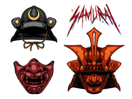 samurai mask set designのイラスト素材