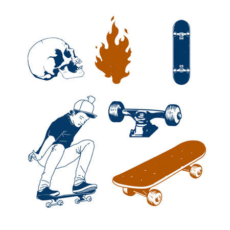 skateboard set art designのイラスト素材