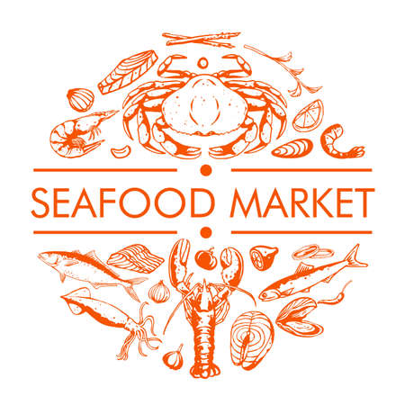 seafood elemnt set designのイラスト素材