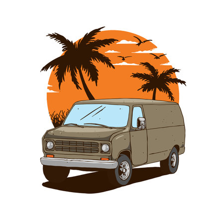 traveling with beach background illustrationのイラスト素材
