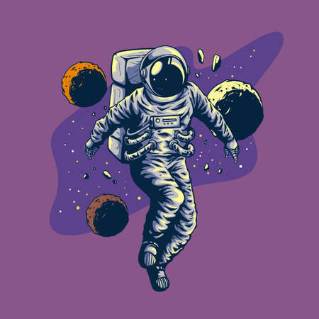 astronauts fly between planetsのイラスト素材