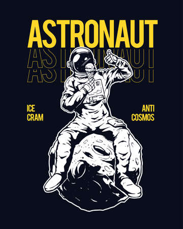 astronauts eat ice cream on the moonのイラスト素材