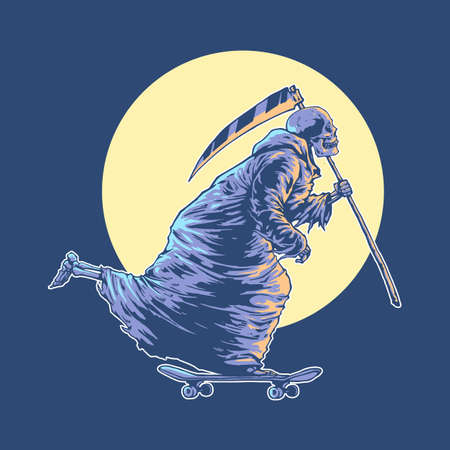 grim reaper playing skateboard illustrationのイラスト素材