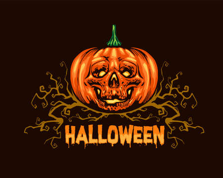 pumpkin skull face of halloween illustrationのイラスト素材