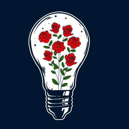 light bulb and rose flower illustrationのイラスト素材