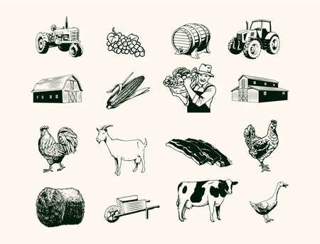 farm element set illustrationのイラスト素材