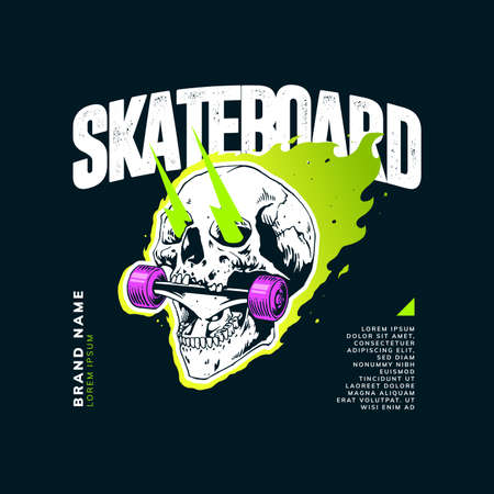skull skateboard with japanese street wearのイラスト素材