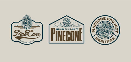 Set of vintage pine cone emblems, labels, badges and design elementsのイラスト素材