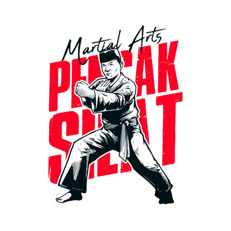 pencak silat master. Martial art. Vector illustration on white background.のイラスト素材