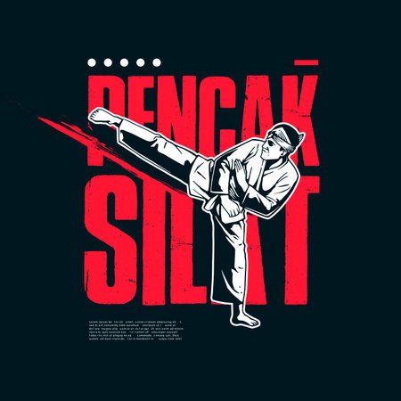 pencak silat. Vector illustration on a black background. Design for t-shirt.のイラスト素材