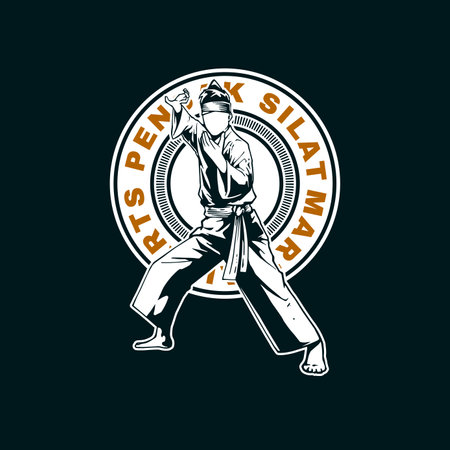 pencak silat logo, badge, emblem. Vector illustration.のイラスト素材