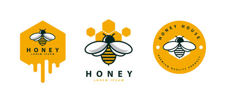 Honey bee logo vector icon illustration. Honey bee logo template.のイラスト素材